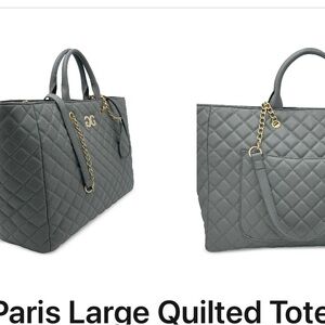 Gray Quilted Leather Tote Bag with Structured Design